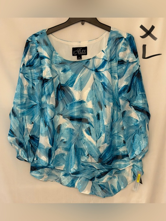 Alex Evenings Tops - Alex Evenings Blue & Navy Brushstroke Chiffon Blouse